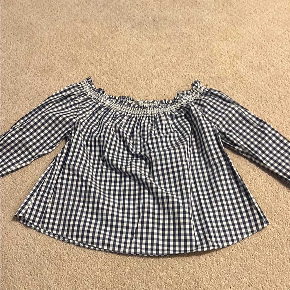 Madewell Navy Gingham Ruffle Top